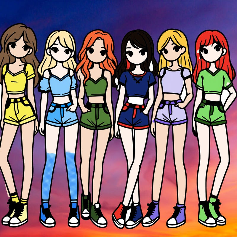 a group of girls wearing crop tops and shorts