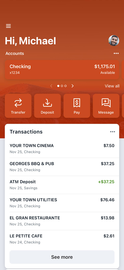 CBNA Mobile Banking - CBNA Mobile Banking app dashboard showing account balance and recent transactions