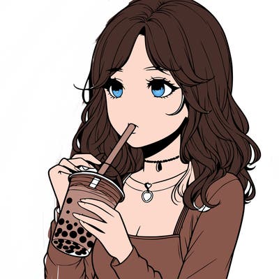 realistic girl drinking boba tea