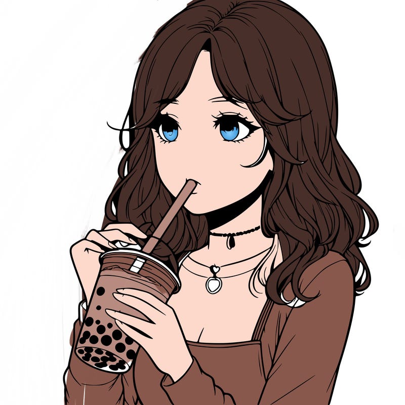 realistic girl drinking boba tea