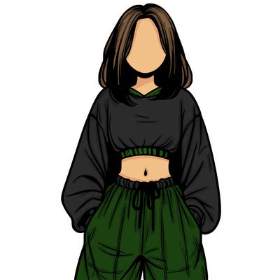 realistic girl faceless with baggy pants and a crop top