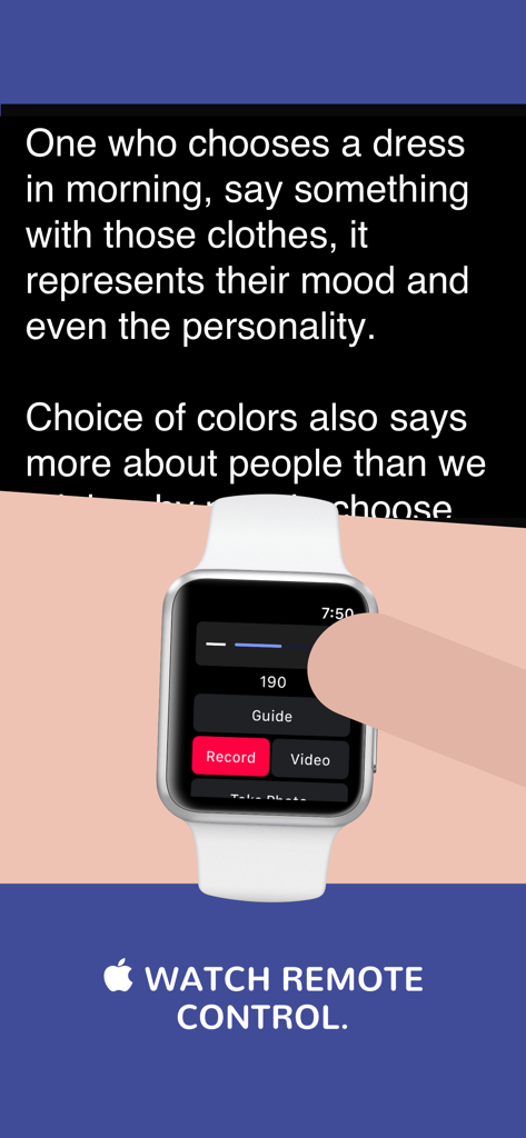 Teleprompter Easy Prof Hornet - A person using an Apple Watch to remotely control the Teleprompter Easy Prof Hornet app scroll speed and recording functions.