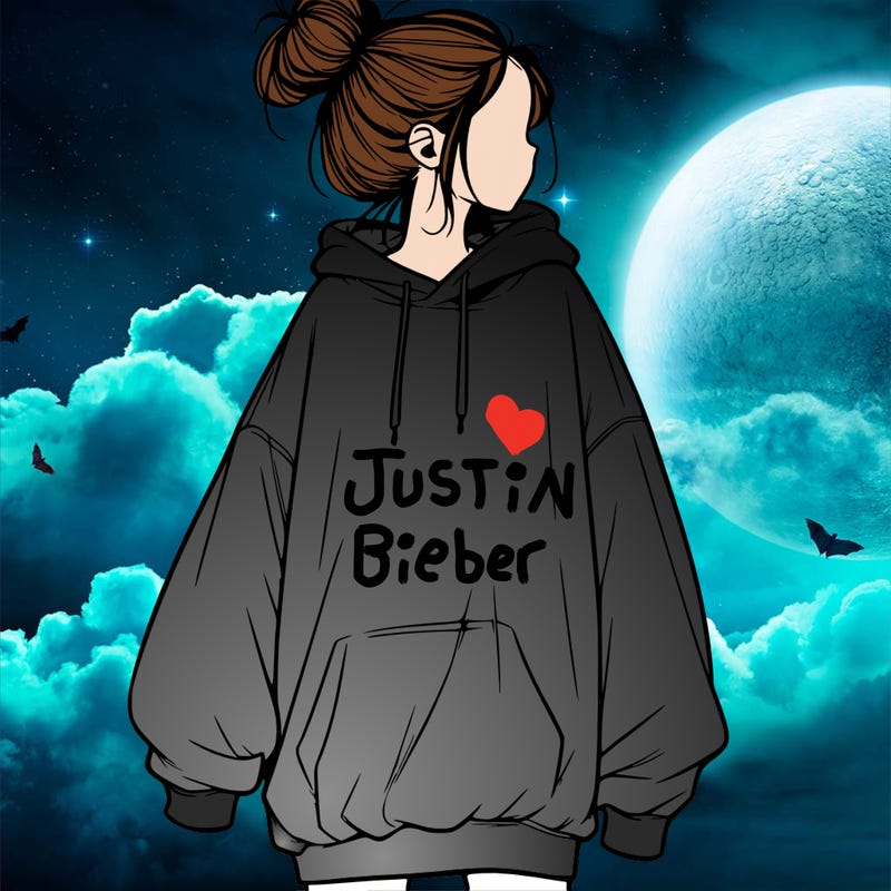 realistic girl with a oversized sweatshirt on and a bun