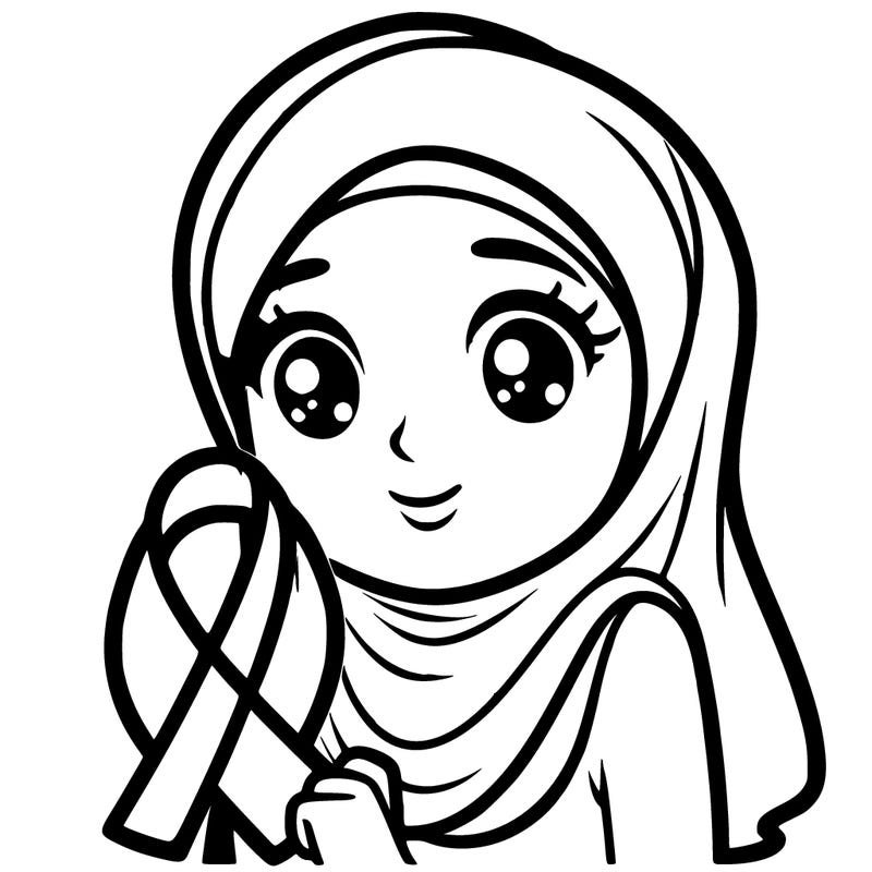 a muslim woman with a veil and a cancer ribbon