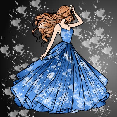 realistic woman with dress flowing in the wind