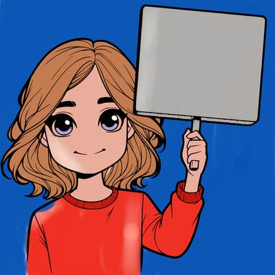 realistic girl holding up a sign