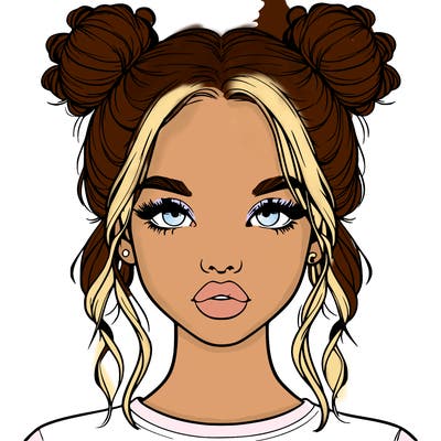 realistic girl with two buns in hair and lips