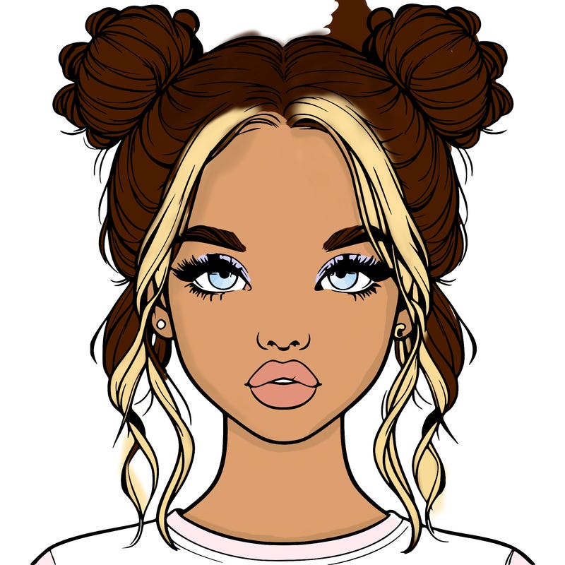 realistic girl with two buns in hair and lips
