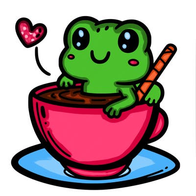 cute frog in a tea cup