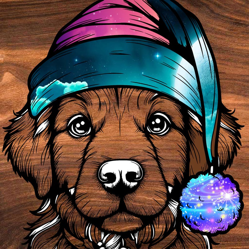 realistic dog with a christmas hat