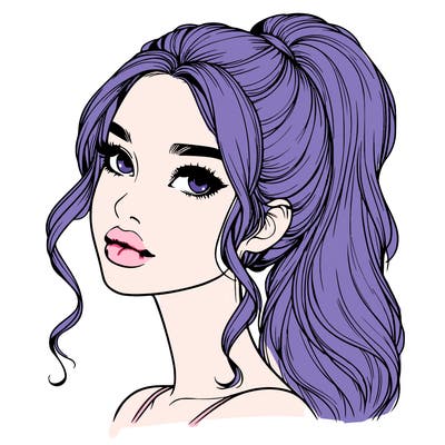 realistic girl with a ponytail on her hair and lips