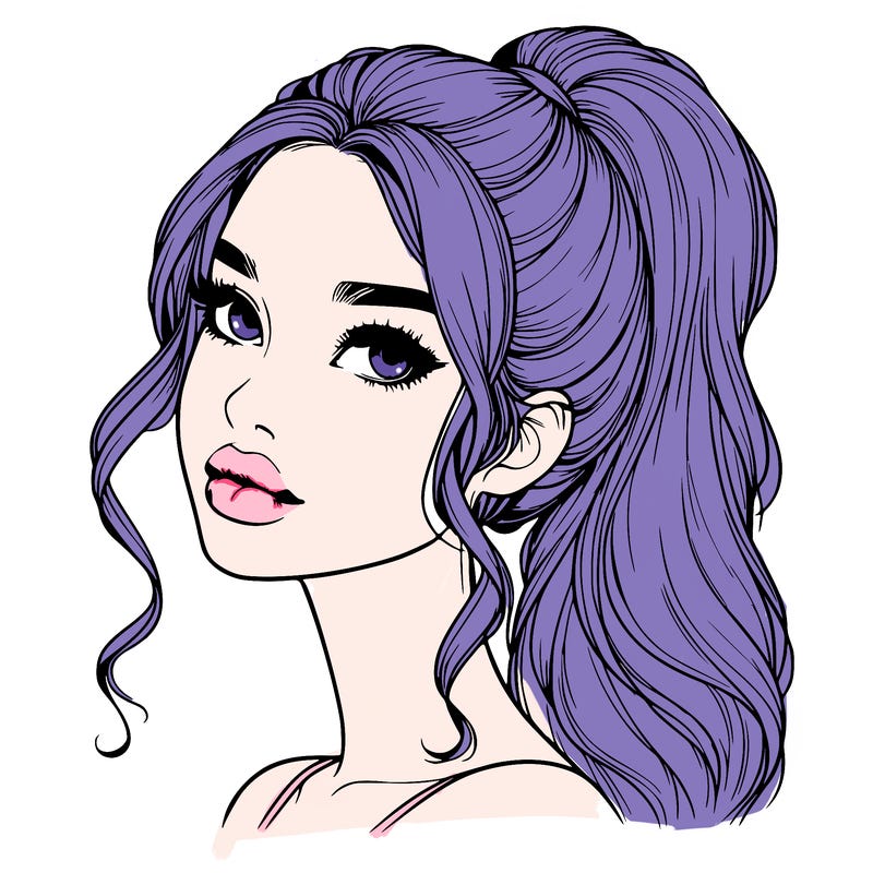 realistic girl with a ponytail on her hair and lips