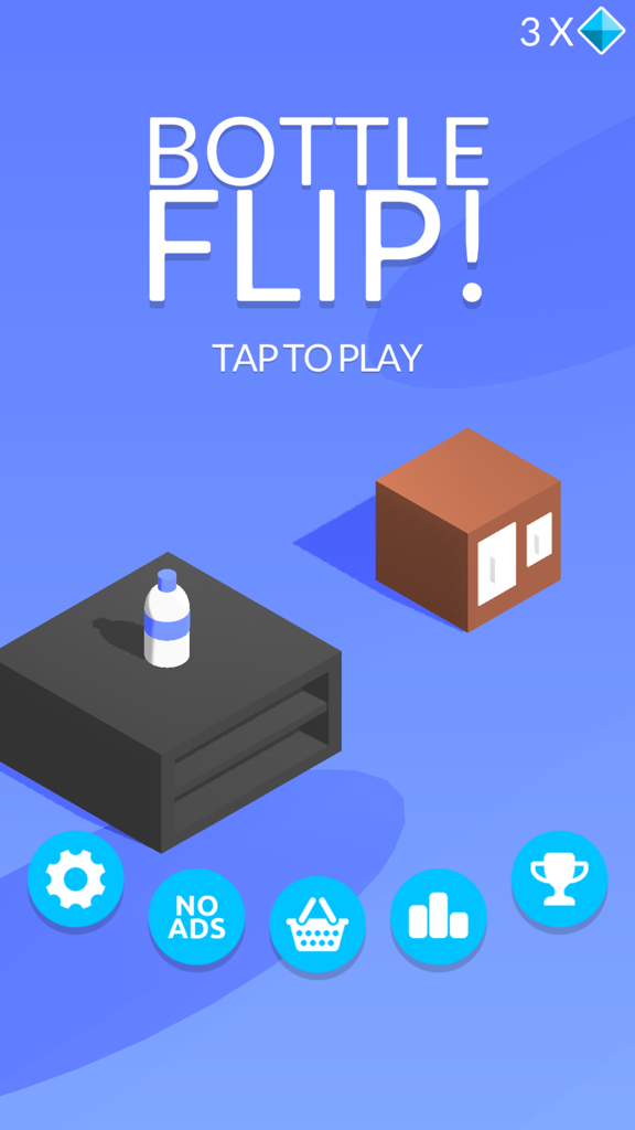 Bottle Flip! - Start screen of the Bottle Flip mobile game showing a bottle on a platform with a tap to play message.