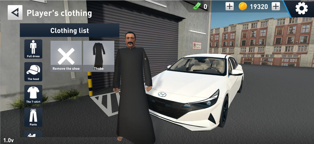Citizen Khaled - Character customization menu in Citizen Khaled showing clothing options and a white car