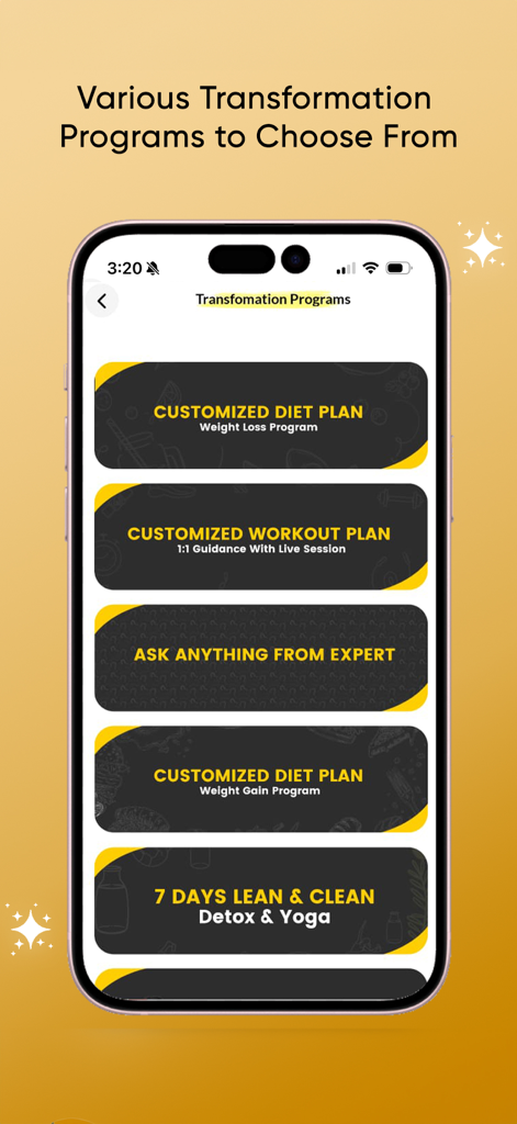 ImWow - A mobile screen showing ImWow transformation programs including customized diet and workout plans and expert consultations
