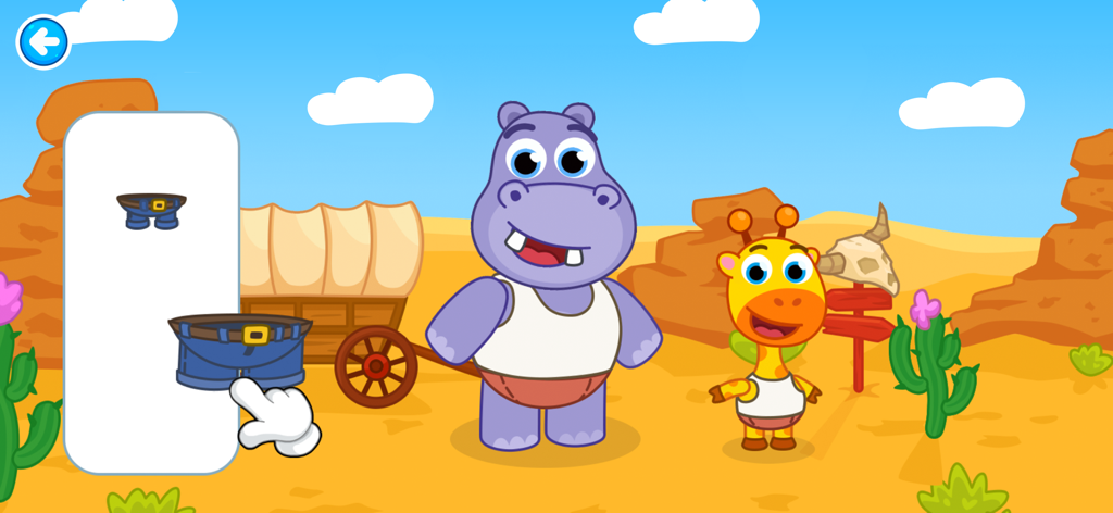 Kids Logic Quest - A preschool logic puzzle featuring a cartoon hippo and giraffe in a desert setting