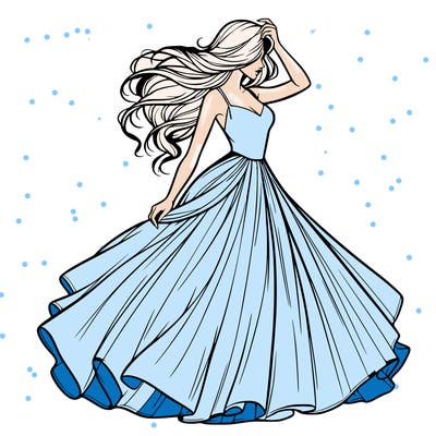 realistic woman with dress flowing in the wind