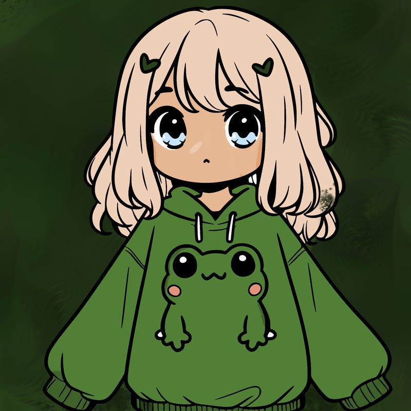 girl wearing frogging sweatshirt