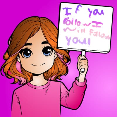 realistic girl holding up a sign