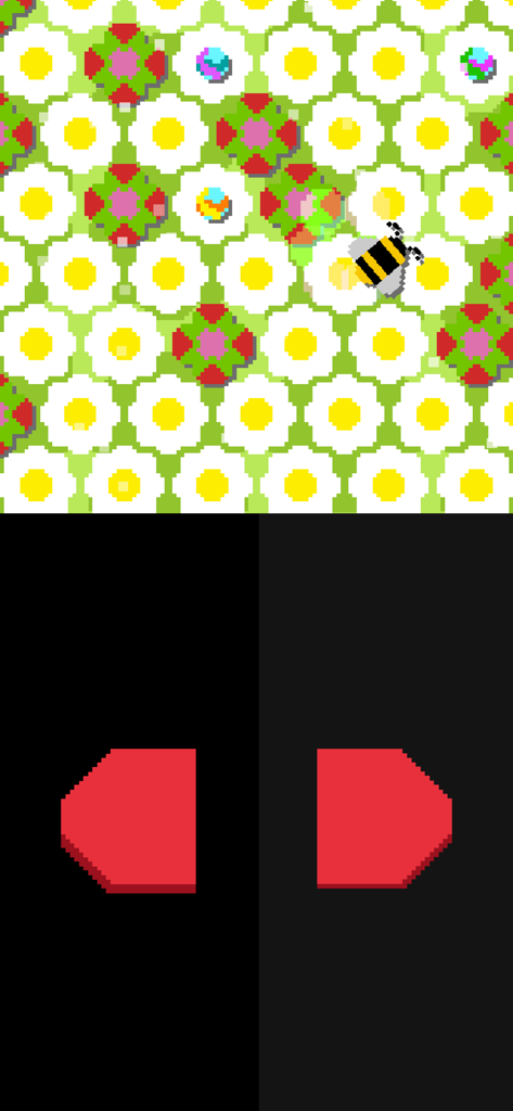 pureya - A pixel art bee minigame in pureya featuring two red control buttons.