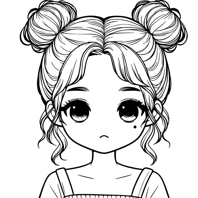 realistic cute girl with 2 buns