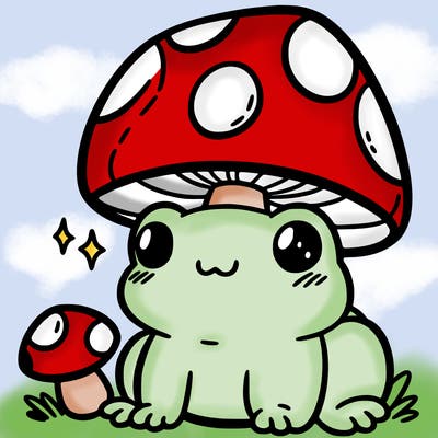 a cute frog with a mushroom hat