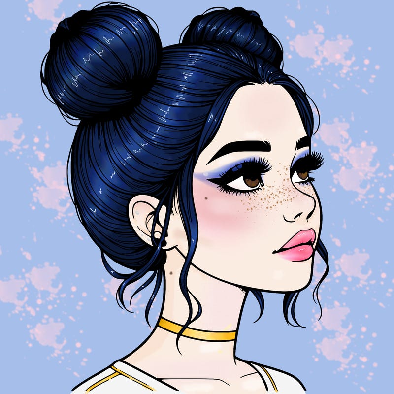 realistic girl with buns on the top of her head