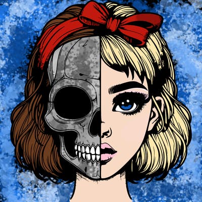 realistic girl with half skull mask