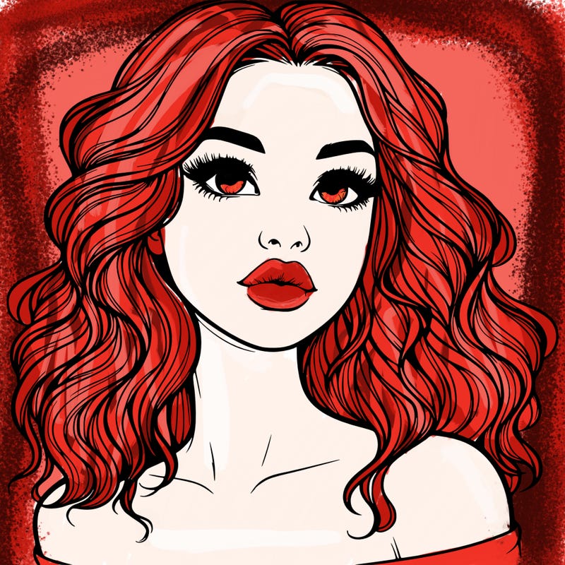 realistic girl with wavy hair and lips