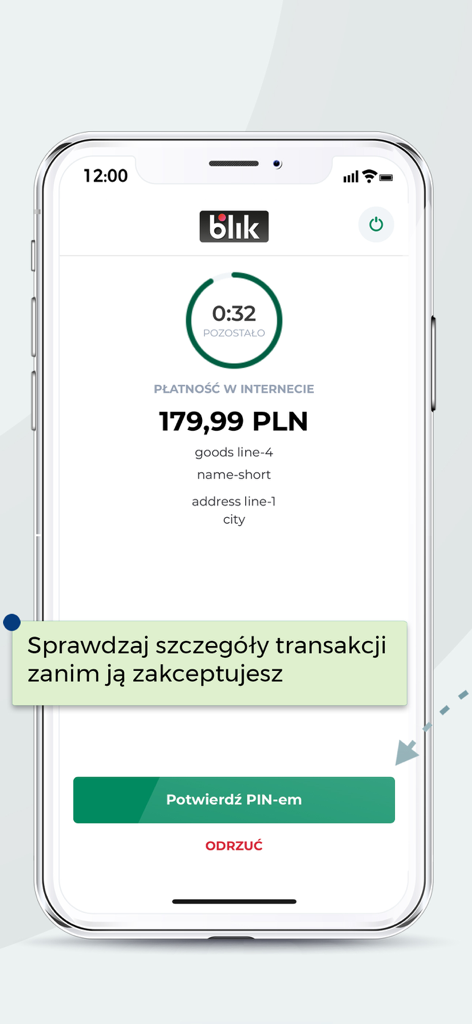 BOŚBank24 - BOŚBank24 mobile app screen showing a BLIK online payment confirmation with transaction details.