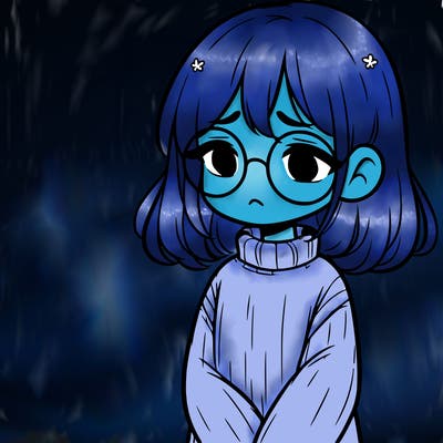 sad girl with glasses in a sweater