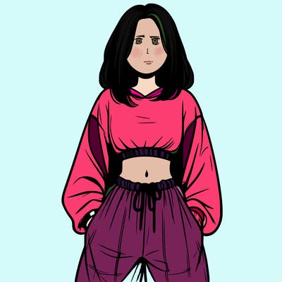 realistic girl faceless with baggy pants and a crop top