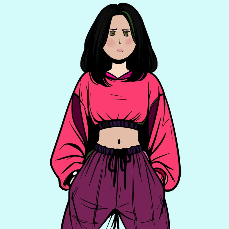 realistic girl faceless with baggy pants and a crop top