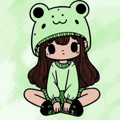 a girl wearing a frog hat and some frog socks