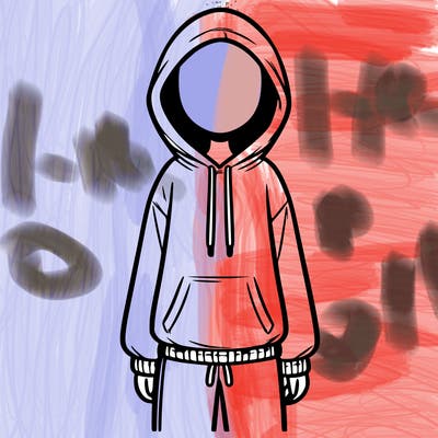 faceless girl in a tracksuit with a hood on and no hair