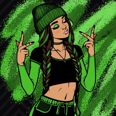 realistic teenage girl with braids and a beanie and crop top doing 🫶🏼