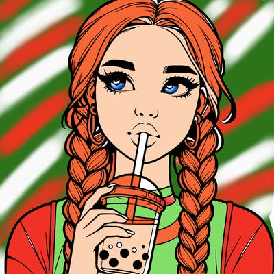 realistic girl with braided hair drinking boba