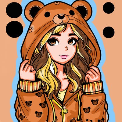 realistic girl in a animal pjs hoodie