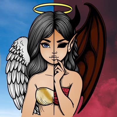 realistic angel half demon