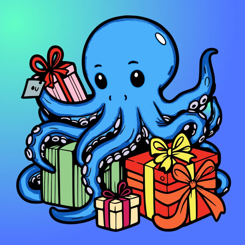 an octopus wrapping gifts