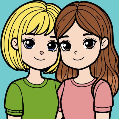 two girl best friends one with short hair one with long hair