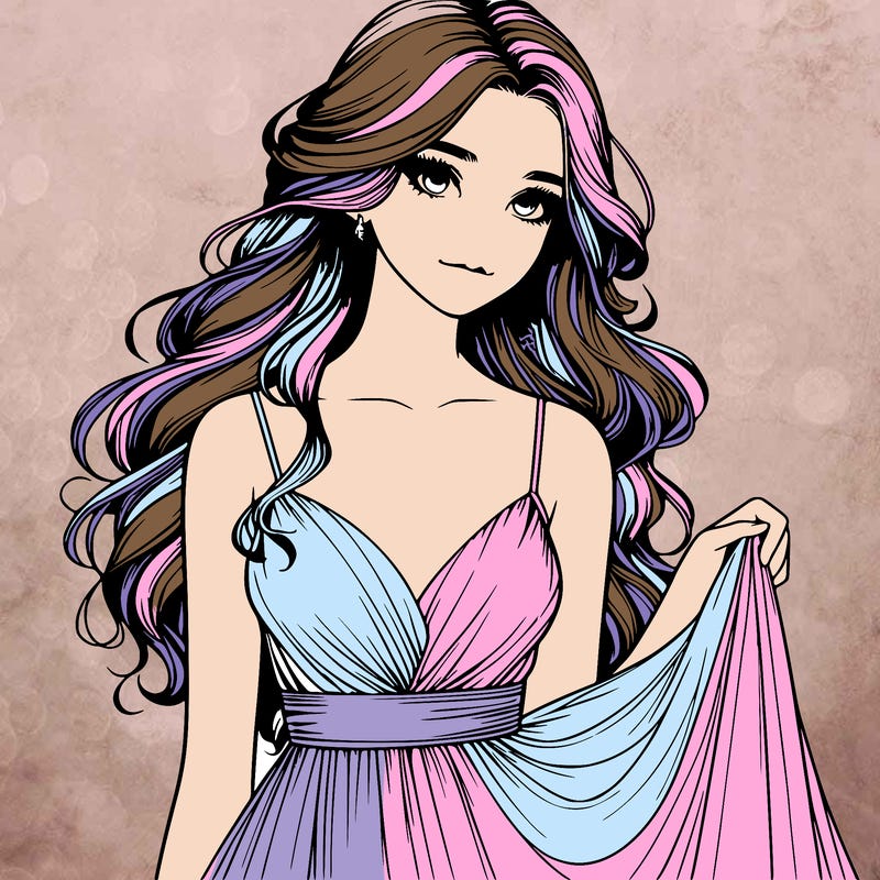 realistic girl in flowy silky prom dress