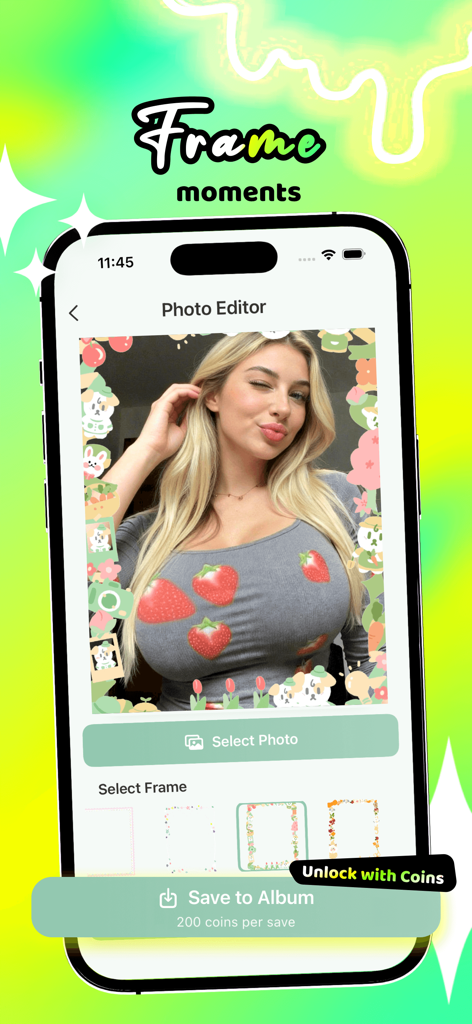 Mako app interface showing a profile picture with a cute artistic frame