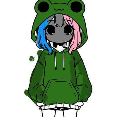 girl with baggy sweatshirt and frog hood
