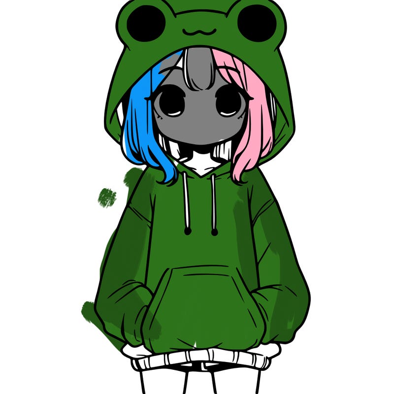 girl with baggy sweatshirt and frog hood