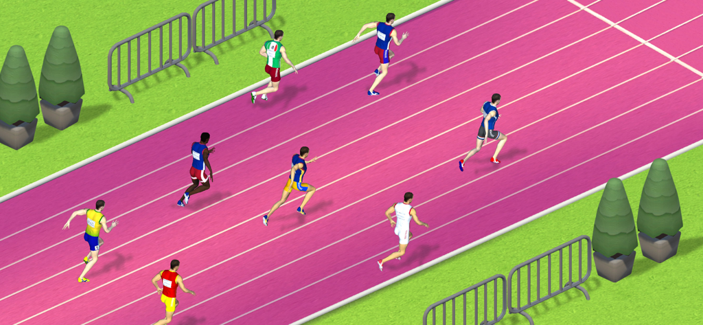 Sprinter Heroes - Two Players - Characters competing in a track and field race on a pink 3D running track