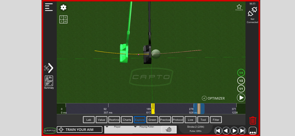 3D putting stroke analysis showing putter path and trajectory in Capto Golf app