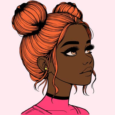 realistic girl with buns on the top of her head