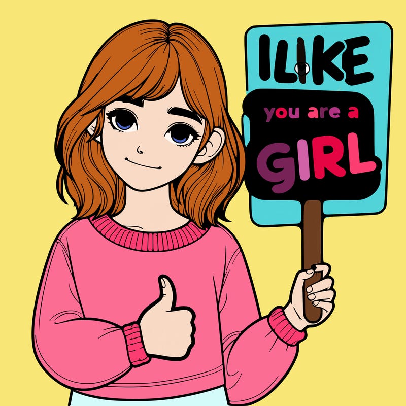 realistic girl holding up a sign that say like if you are a girl