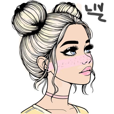 realistic girl with buns on the top of her head